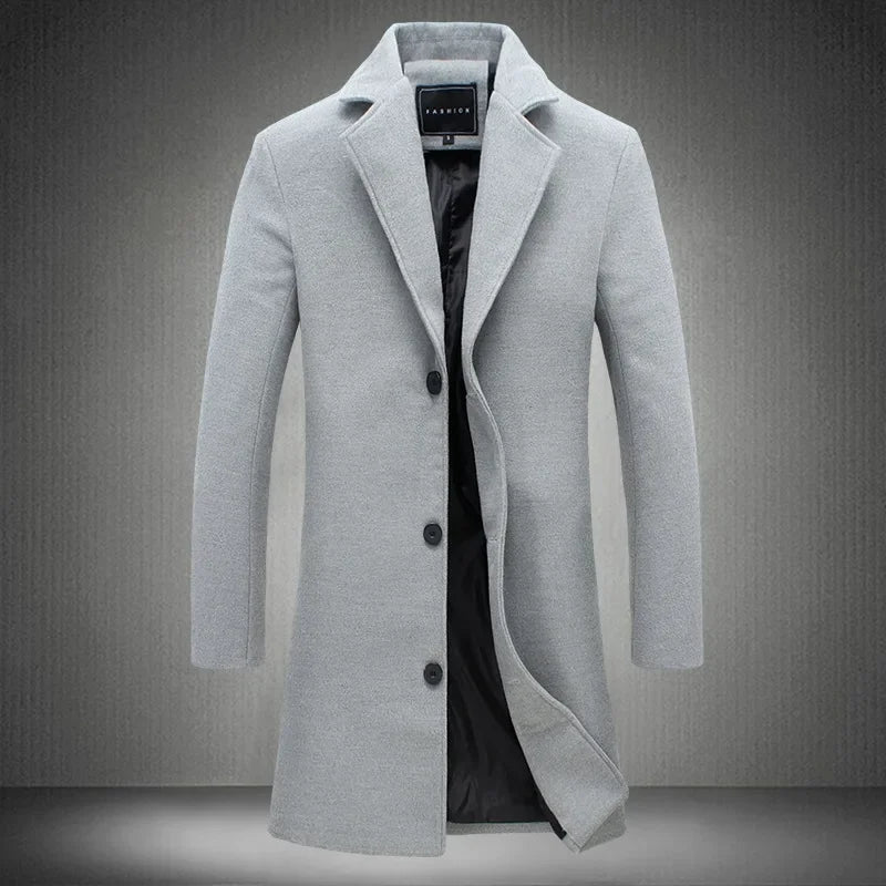 Men'S Wool Blend Long Casual Windbreaker Coat