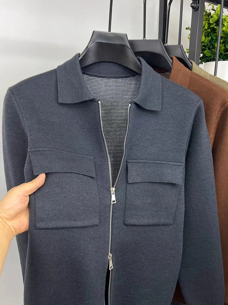 Men'S Wool Zipper Collar Cardigan Casual Jacket