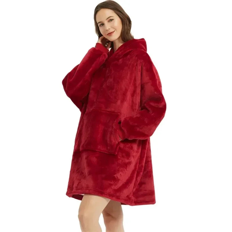 Oversized Wearable Winter Fleece Blanket Hoodie