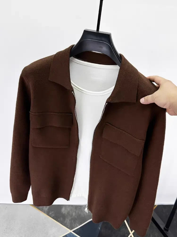 Men'S Wool Zipper Collar Cardigan Casual Jacket