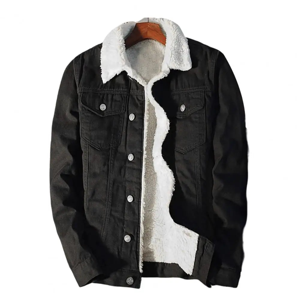 Men'S Thicken Denim Winter Jacket With Plush Lining
