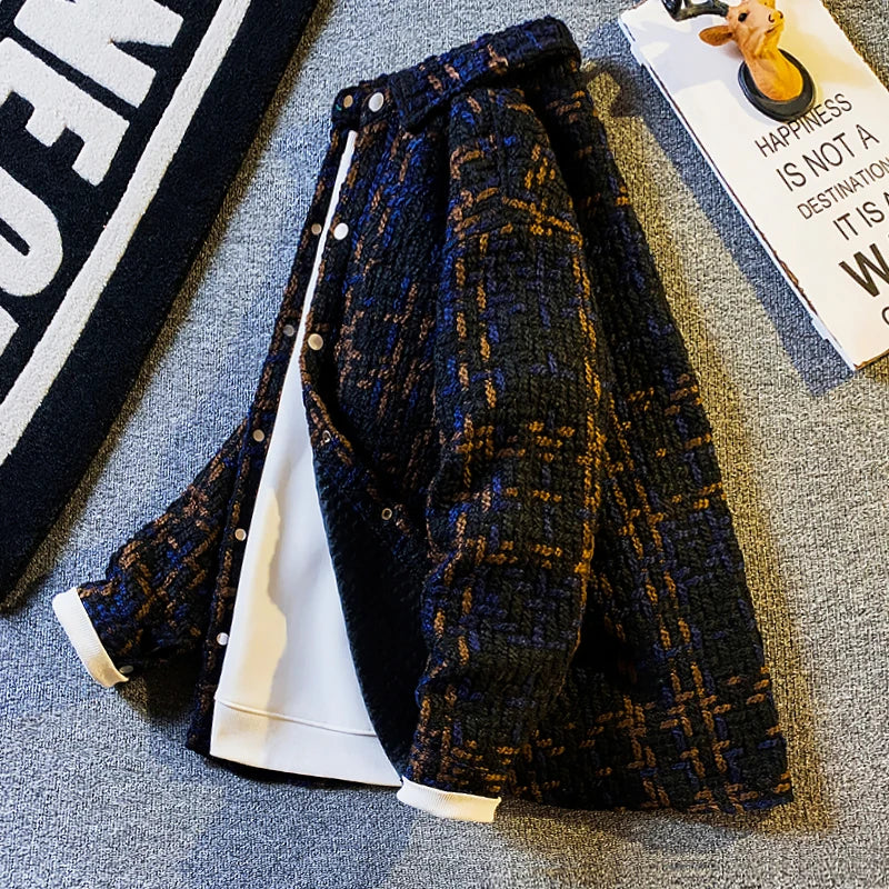 Men'S Loose Wool Plaid Jacket For Casual Wear