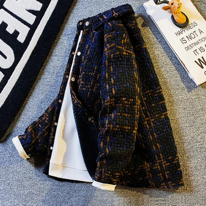 Men'S Loose Wool Plaid Jacket For Casual Wear