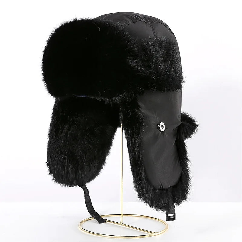Unisex Windproof Real Rabbit Fur Bomber Hat