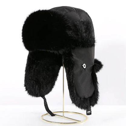 Unisex Windproof Real Rabbit Fur Bomber Hat