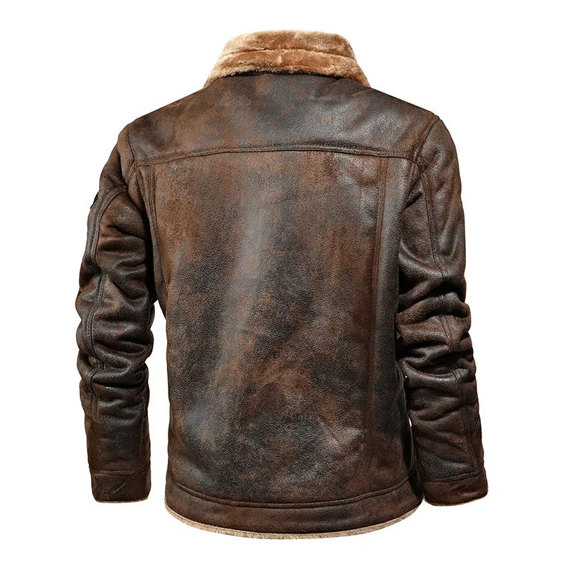 Men'S Winter Leather Fur Slim Bomber Jacket