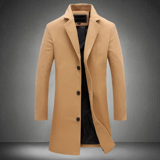 Men'S Wool Blend Long Casual Windbreaker Coat