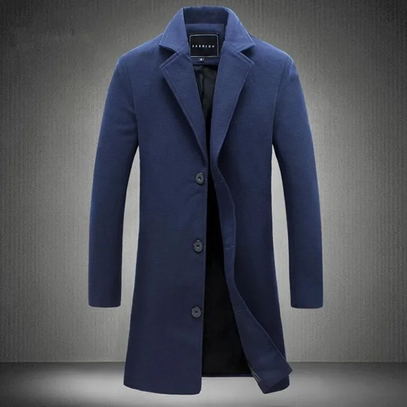 Men'S Wool Blend Long Casual Windbreaker Coat