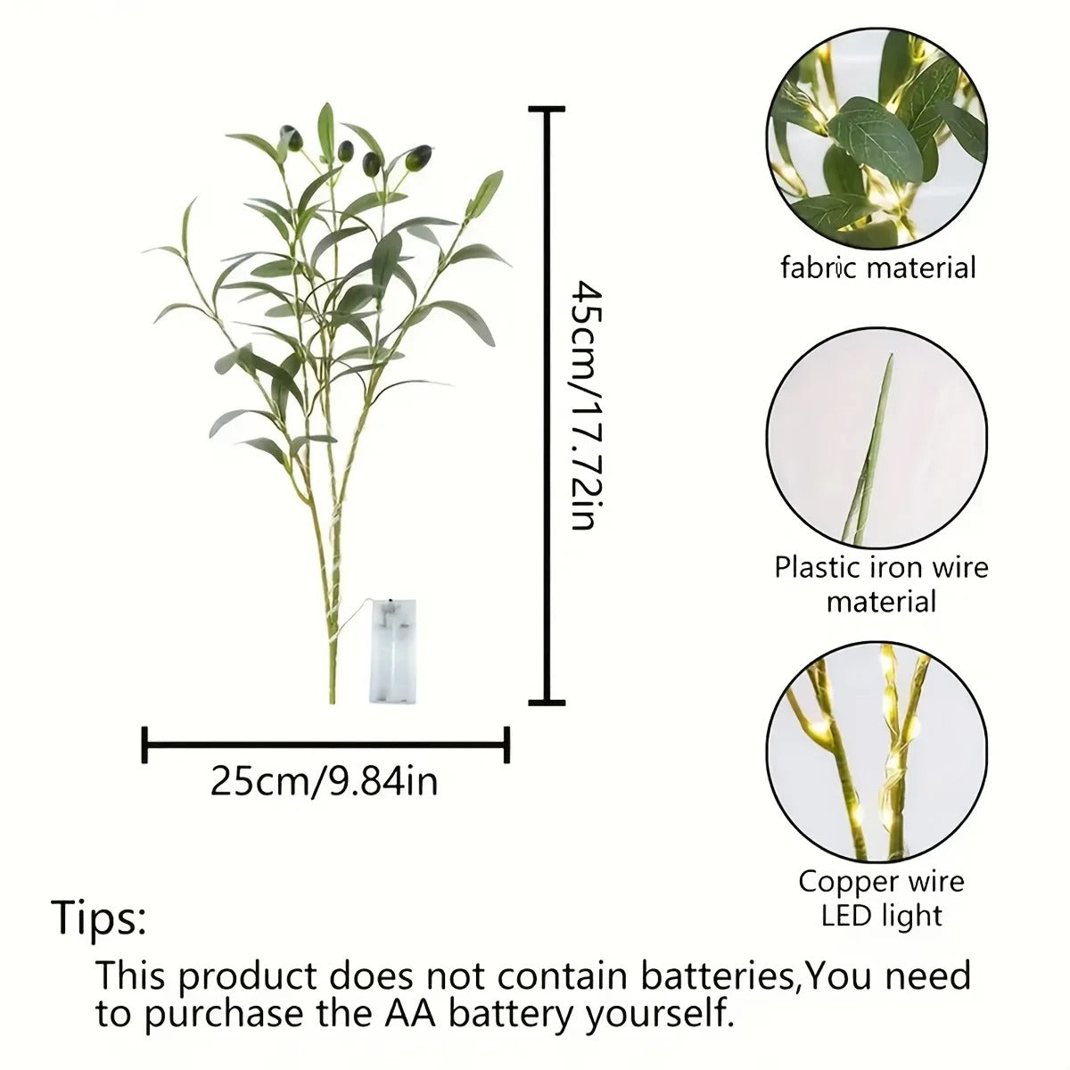 Artificial Olive Branch LED Light Faux Plant