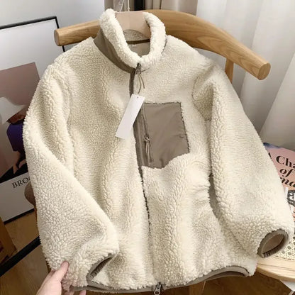 Unisex Fleece Stand Neck Jacket Zipper Coat