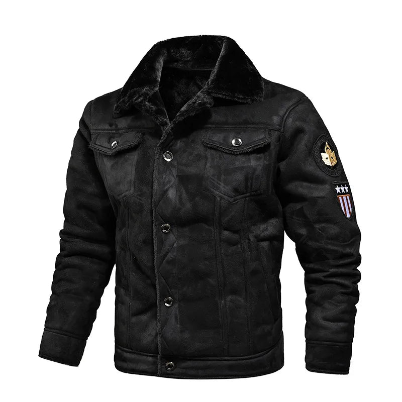 Men'S Winter Leather Fur Slim Bomber Jacket