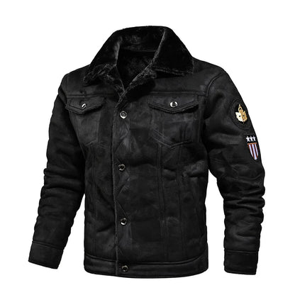 Men'S Winter Leather Fur Slim Bomber Jacket