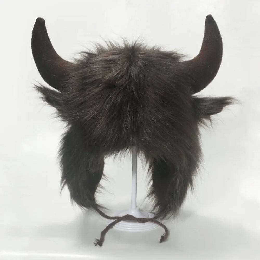 Fluffy Unisex Bullhead Bomber Hat With Horns