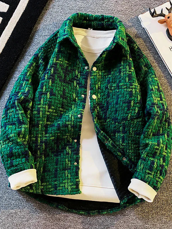 Men'S Loose Wool Plaid Jacket For Casual Wear