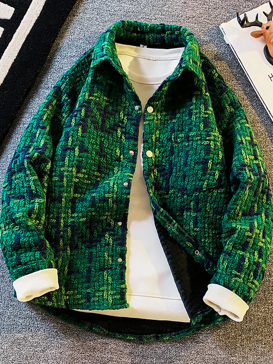 Men'S Loose Wool Plaid Jacket For Casual Wear
