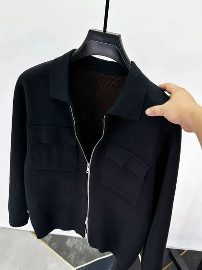Men'S Wool Zipper Collar Cardigan Casual Jacket