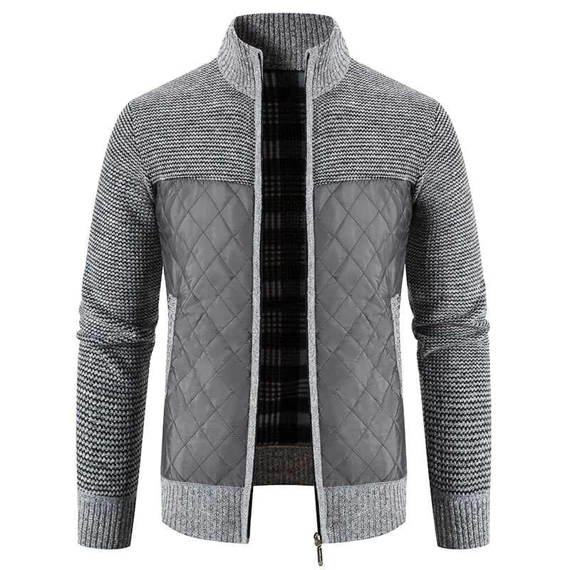 Men'S Checkered Fleece Hooded Knit Jacket