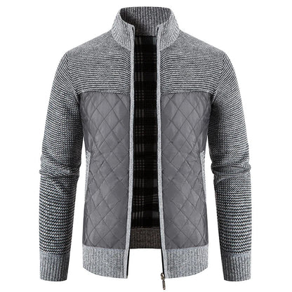 Men'S Checkered Fleece Hooded Knit Jacket