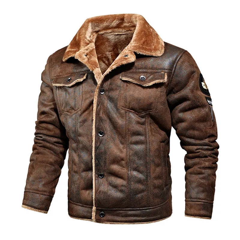Men'S Winter Leather Fur Slim Bomber Jacket
