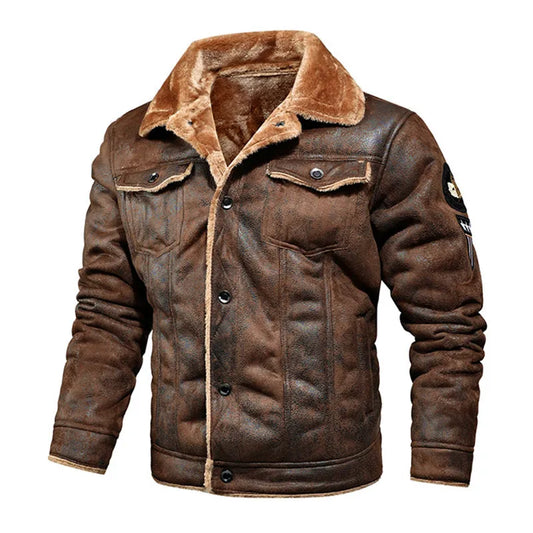 Men'S Winter Leather Fur Slim Bomber Jacket