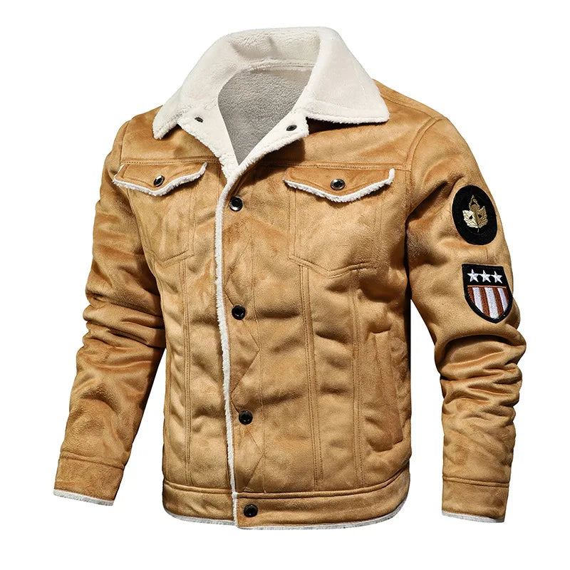 Men'S Winter Leather Fur Slim Bomber Jacket