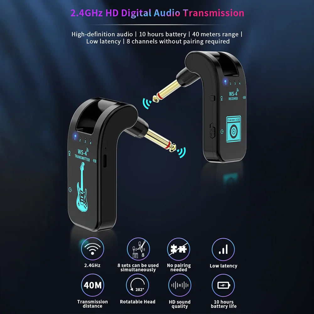 2.4G Rechargeable Wireless Guitar Transmitter Receiver System