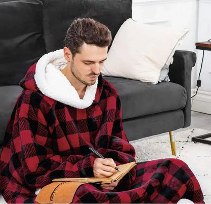 Oversized Flannel Hoodie Blanket With Sleeves
