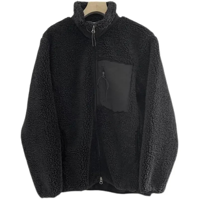 Unisex Fleece Stand Neck Jacket Zipper Coat