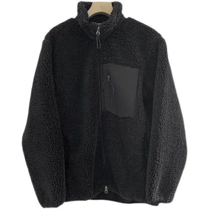 Unisex Fleece Stand Neck Jacket Zipper Coat