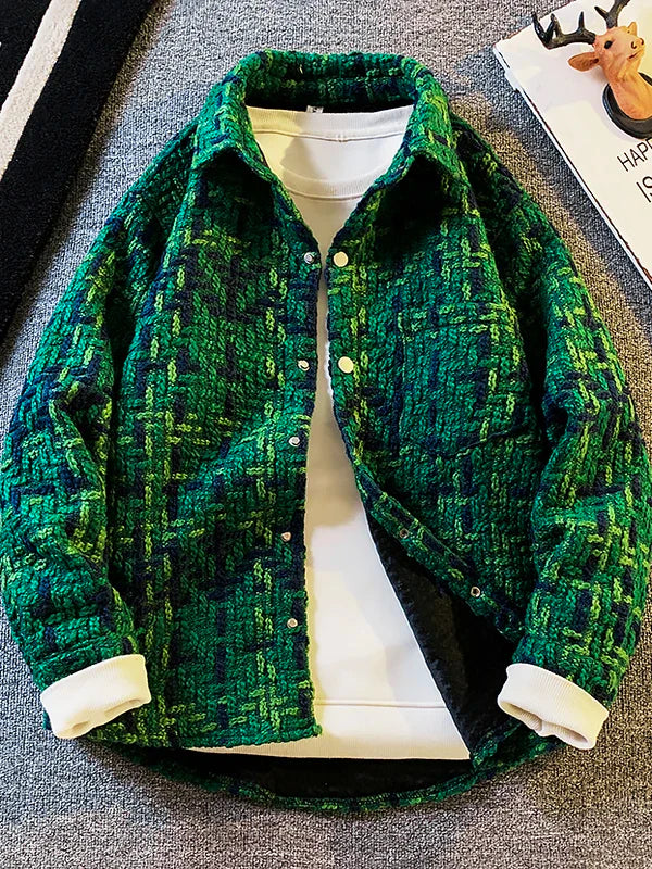 Men'S Loose Wool Plaid Jacket For Casual Wear