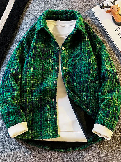 Men'S Loose Wool Plaid Jacket For Casual Wear