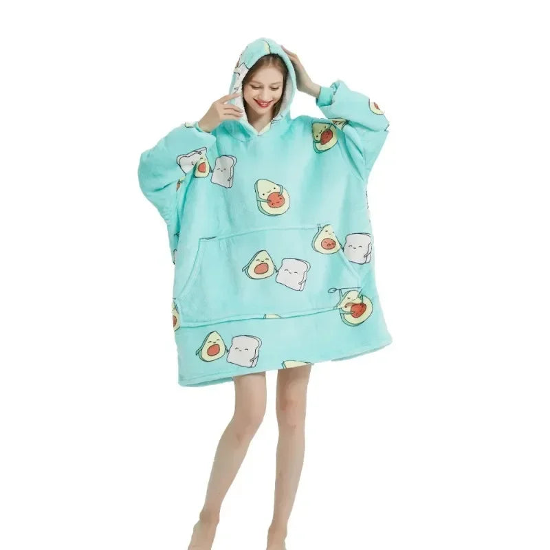 Oversized Wearable Winter Fleece Blanket Hoodie