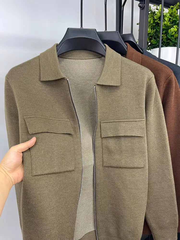 Men'S Wool Zipper Collar Cardigan Casual Jacket