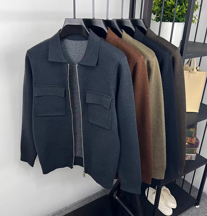 Men'S Wool Zipper Collar Cardigan Casual Jacket
