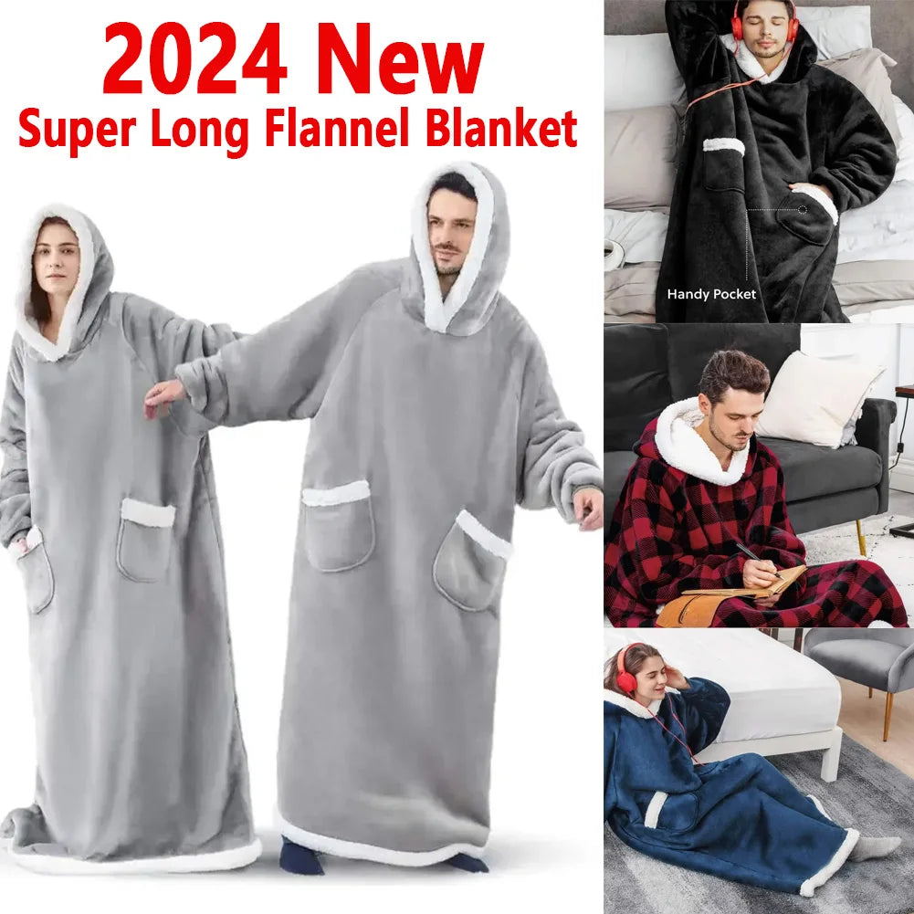 Oversized Flannel Hoodie Blanket With Sleeves