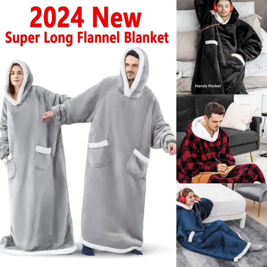 Oversized Flannel Hoodie Blanket With Sleeves