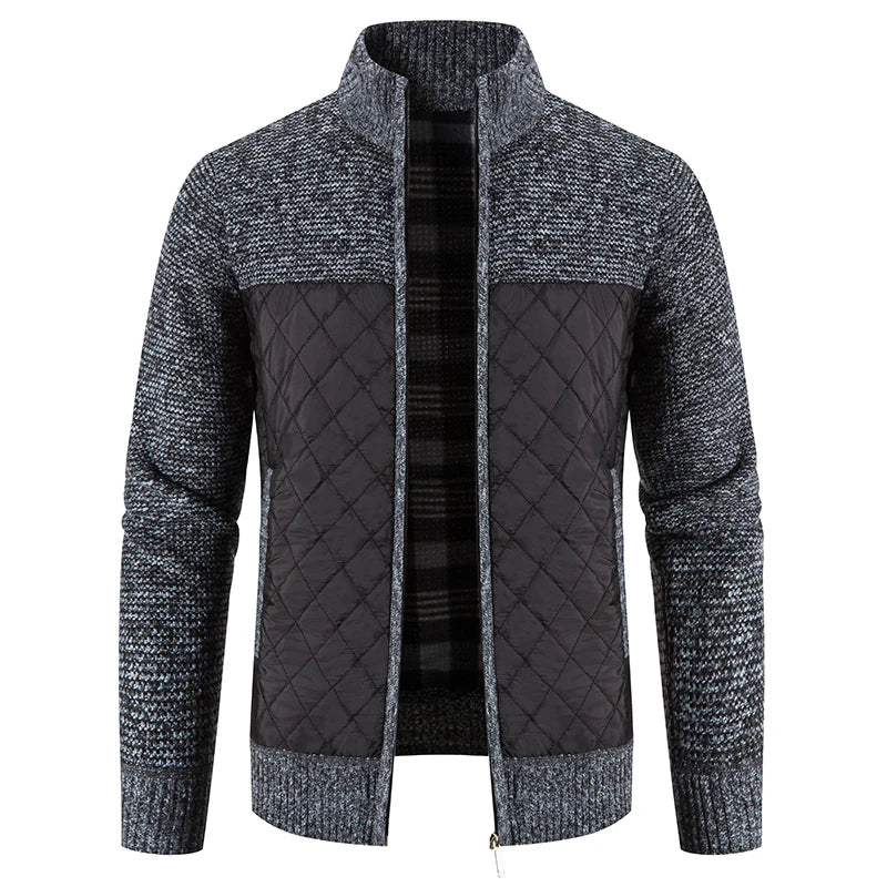 Men'S Checkered Fleece Hooded Knit Jacket