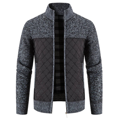 Men'S Checkered Fleece Hooded Knit Jacket
