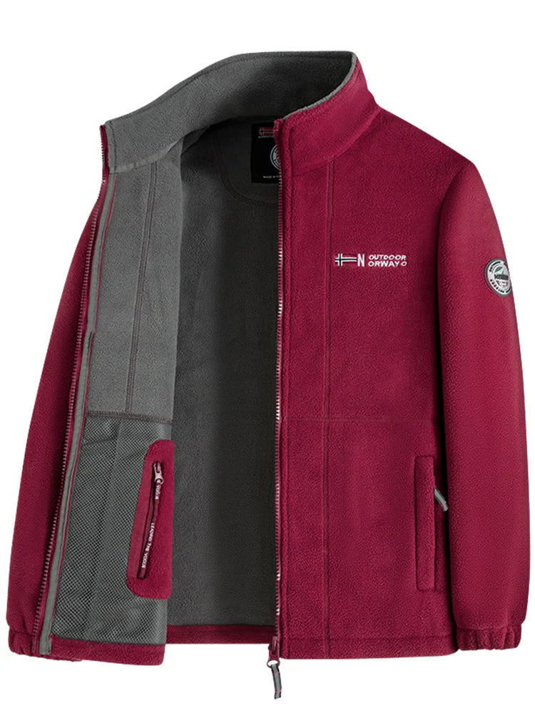 Navy Blue Outdoor Jacket With Norwegian Flag Embroidery