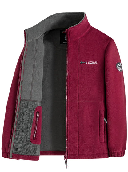 Navy Blue Outdoor Jacket With Norwegian Flag Embroidery