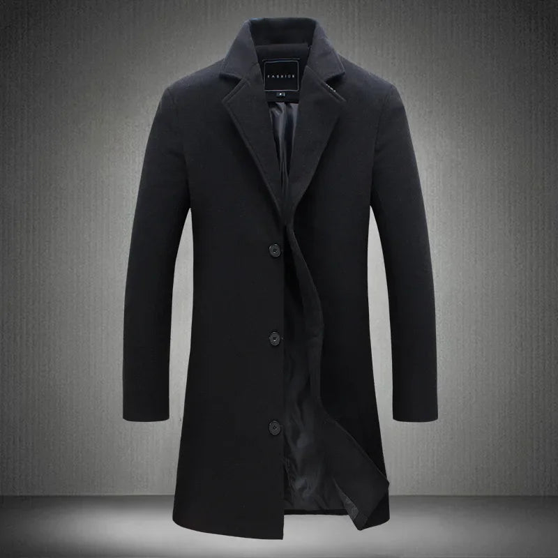 Men'S Wool Blend Long Casual Windbreaker Coat