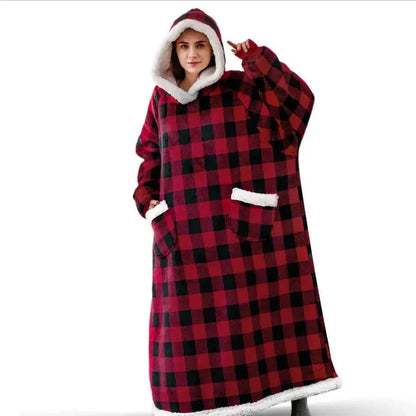 Oversized Flannel Hoodie Blanket With Sleeves