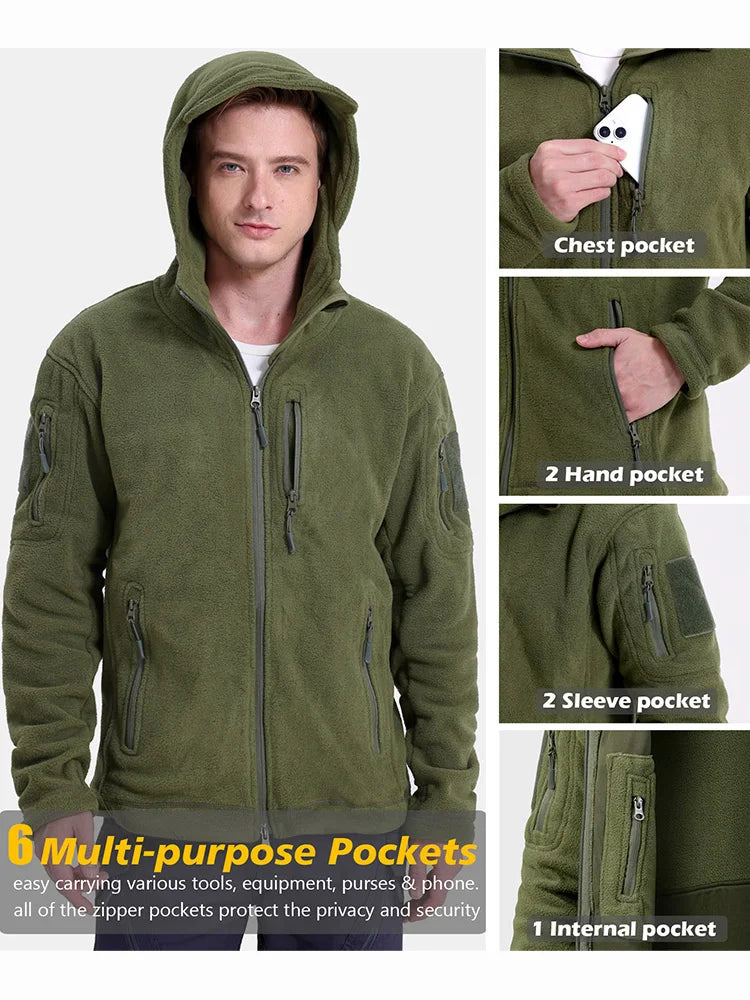 Men'S Tactical Fleece Jacket With Multi Pockets