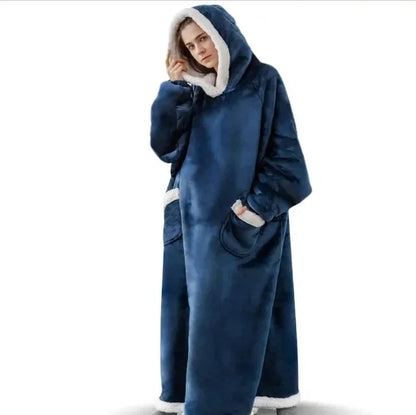Oversized Flannel Hoodie Blanket With Sleeves