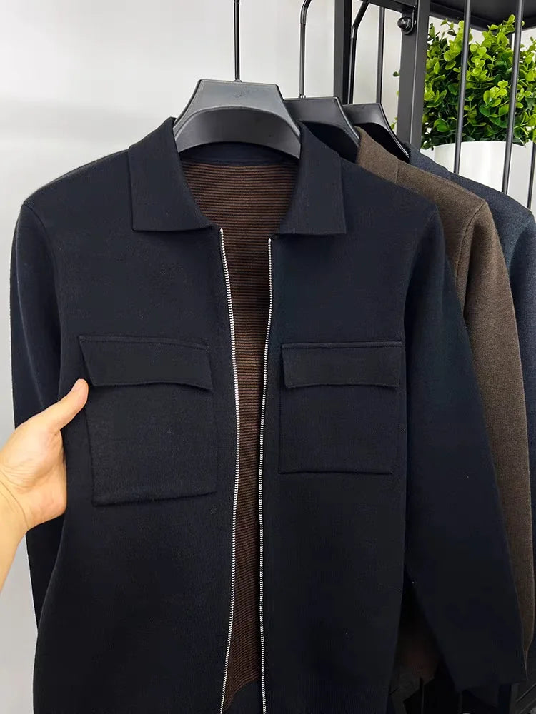 Men'S Wool Zipper Collar Cardigan Casual Jacket