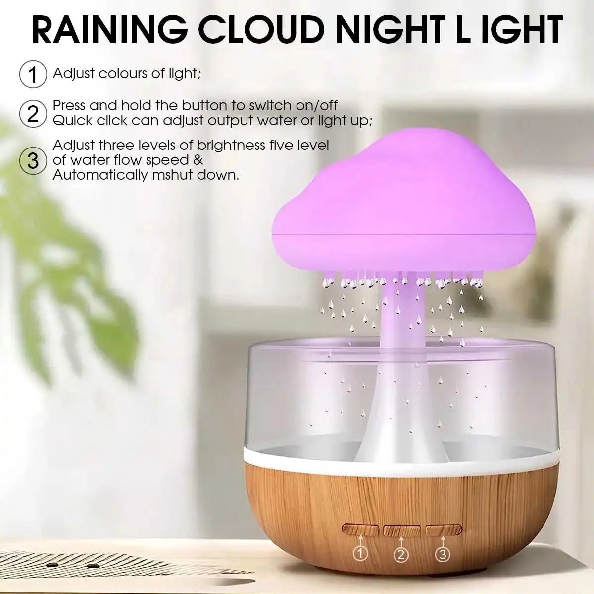 Colorful Raindrop Cloud Humidifier Nightlight Aroma Diffuser