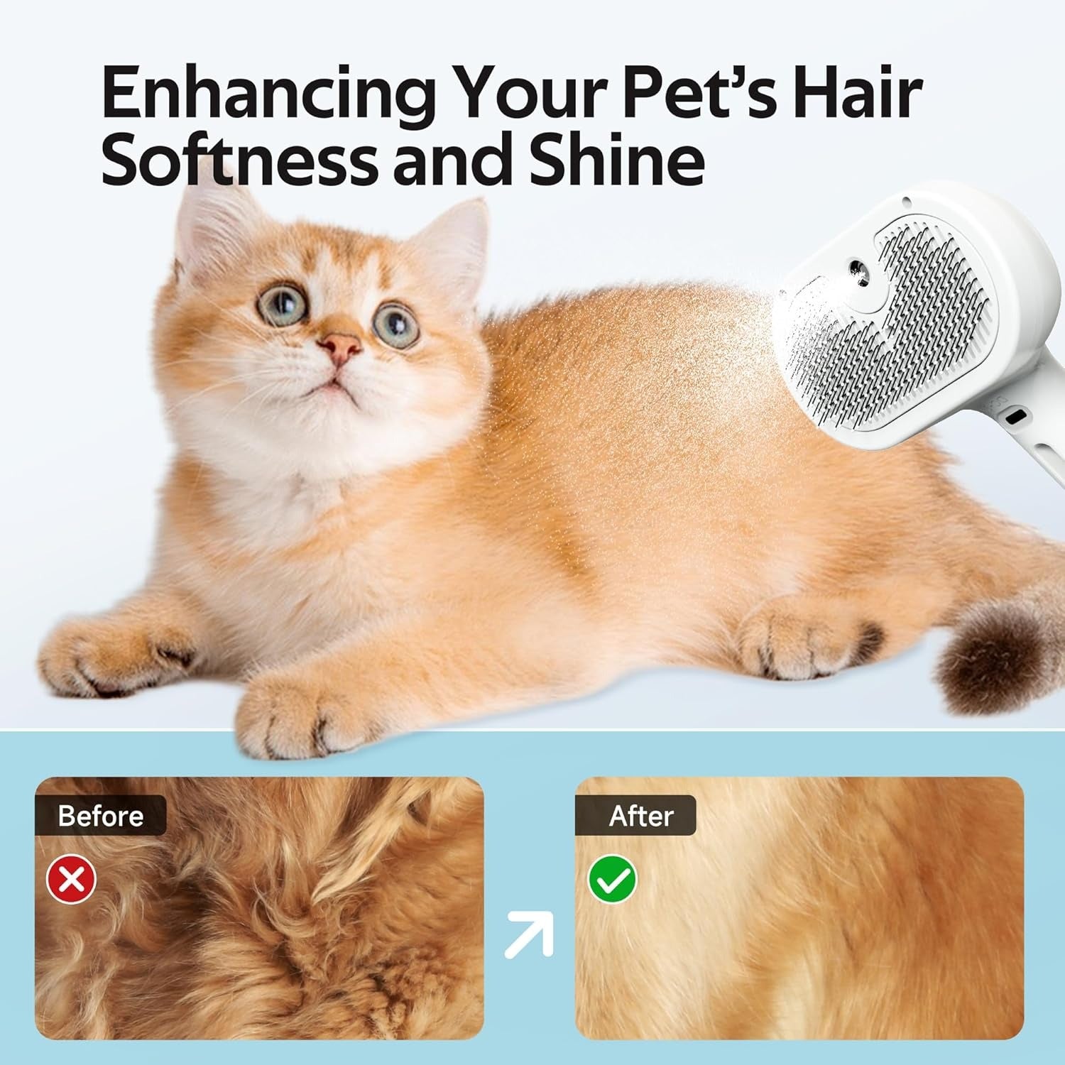 Self-Cleaning Spray Brush for Cats with One-Touch Hair Removal Design, Durable and Lightweight ABS Material