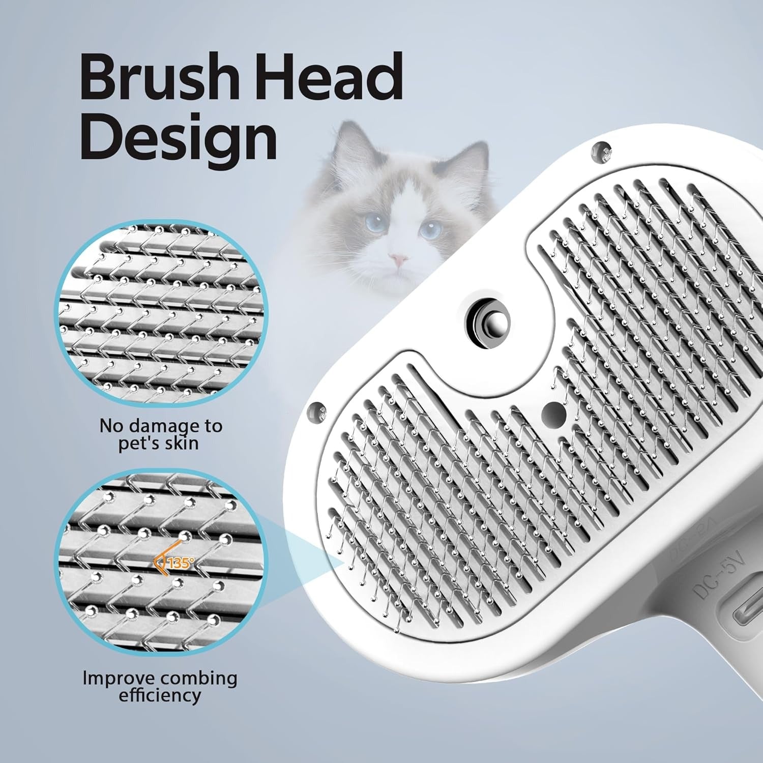 Self-Cleaning Spray Brush for Cats with One-Touch Hair Removal Design, Durable and Lightweight ABS Material