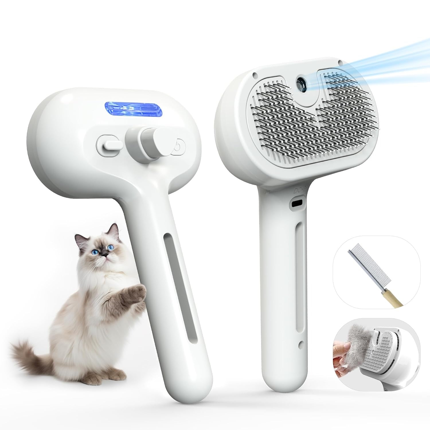Self-Cleaning Spray Brush for Cats with One-Touch Hair Removal Design, Durable and Lightweight ABS Material