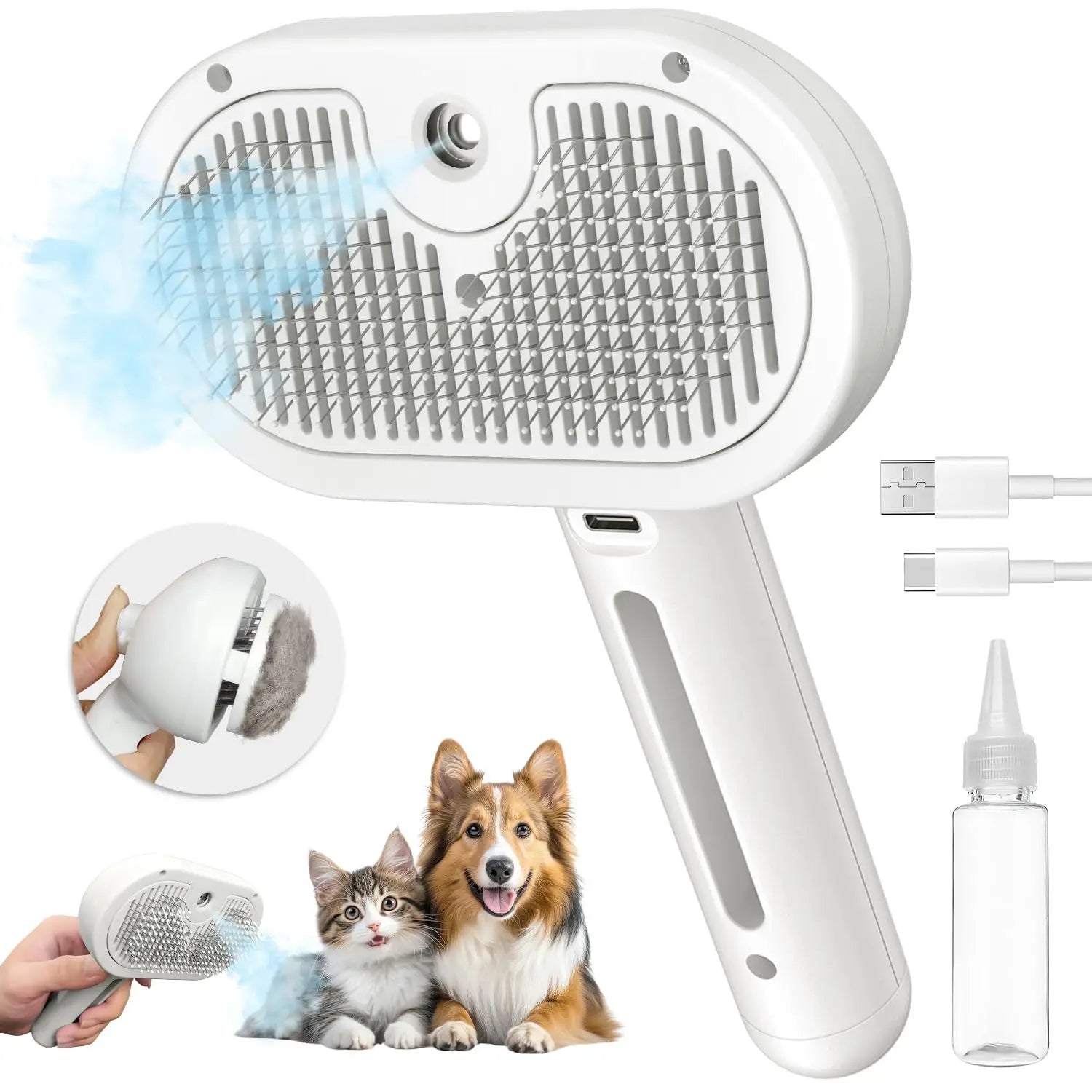 Self-Cleaning Spray Brush for Cats with One-Touch Hair Removal Design, Durable and Lightweight ABS Material